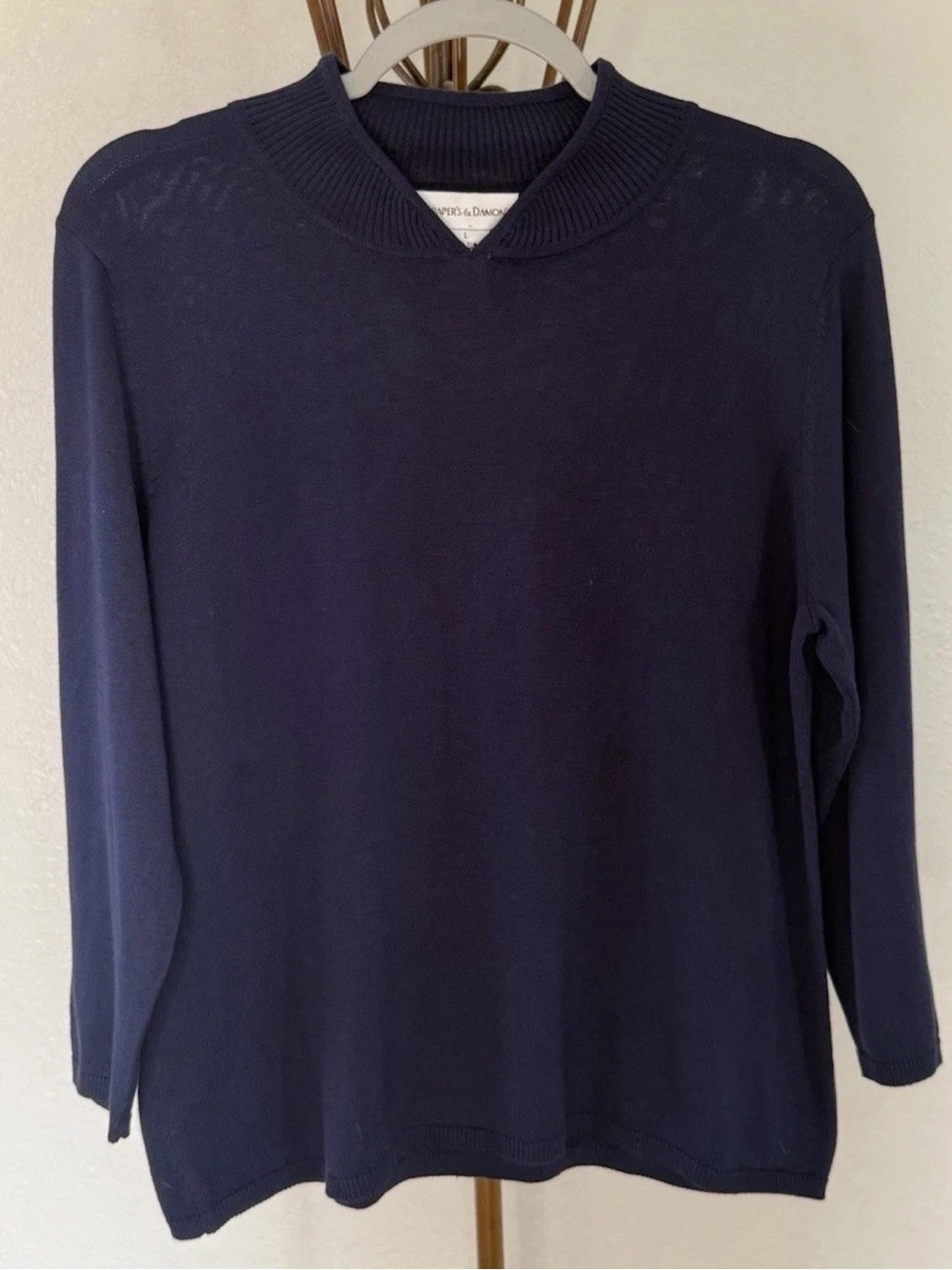 Draper’s & Damon’s Navy Blue Silk Blend Sweater Size Large Lightweight Knit